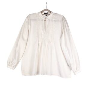 Chaps Womens 100% linen Top Blouse Size XL White Long sleeve Casuall